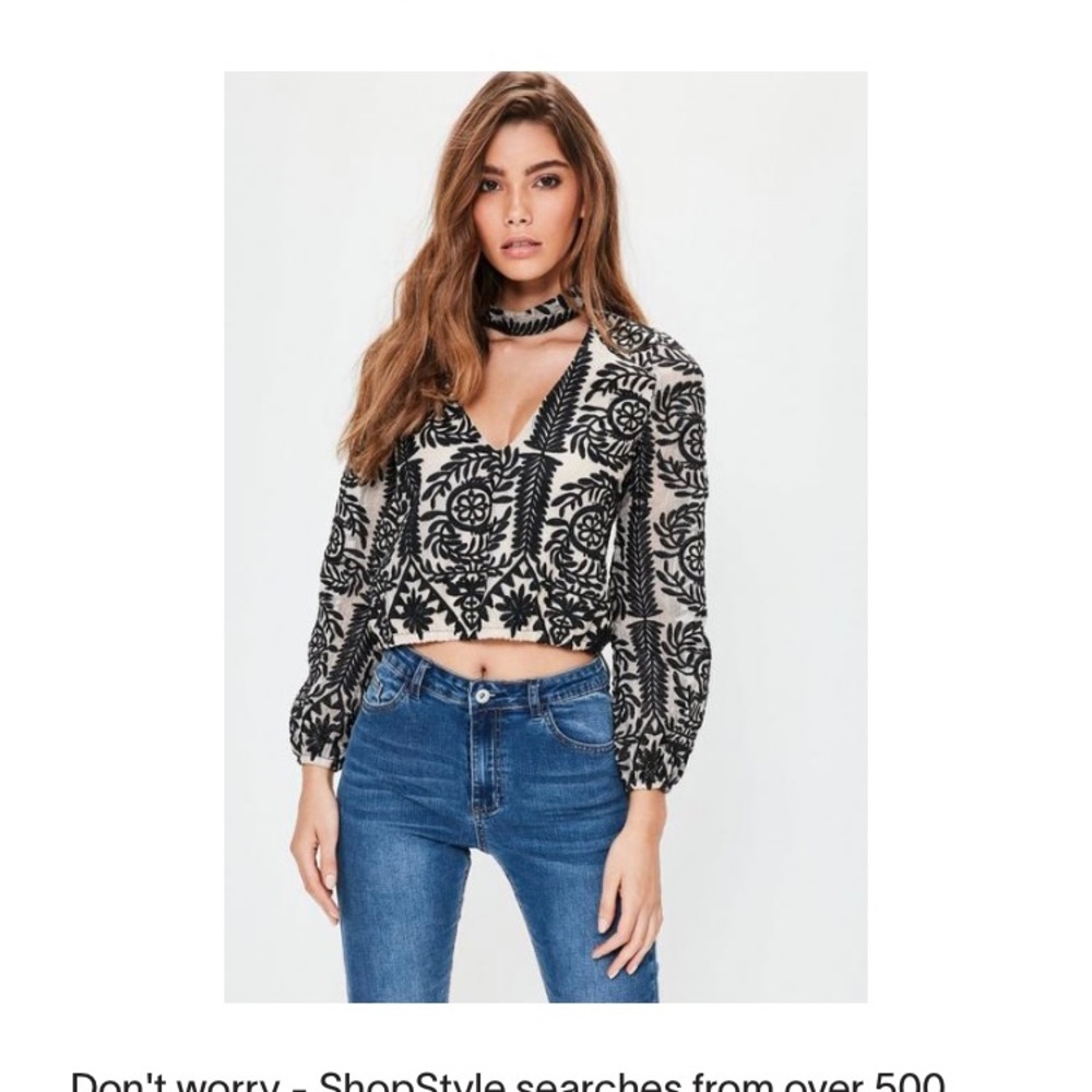 Missguided Petite Exclusive Embroidered Choker Neck Top